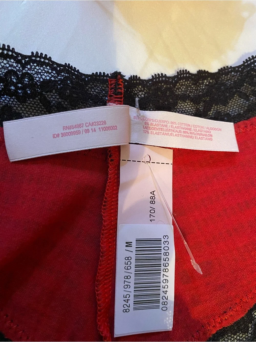 Victoria’s Secret NWT/NOS’14 Wom M Cheeky Culotte Red/Blk Lace Edge Bikini Panty